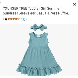 Younger Tree Toddler Girl Blue Ribbed Sleeveless Ruffle Sundress Headband Set 4T